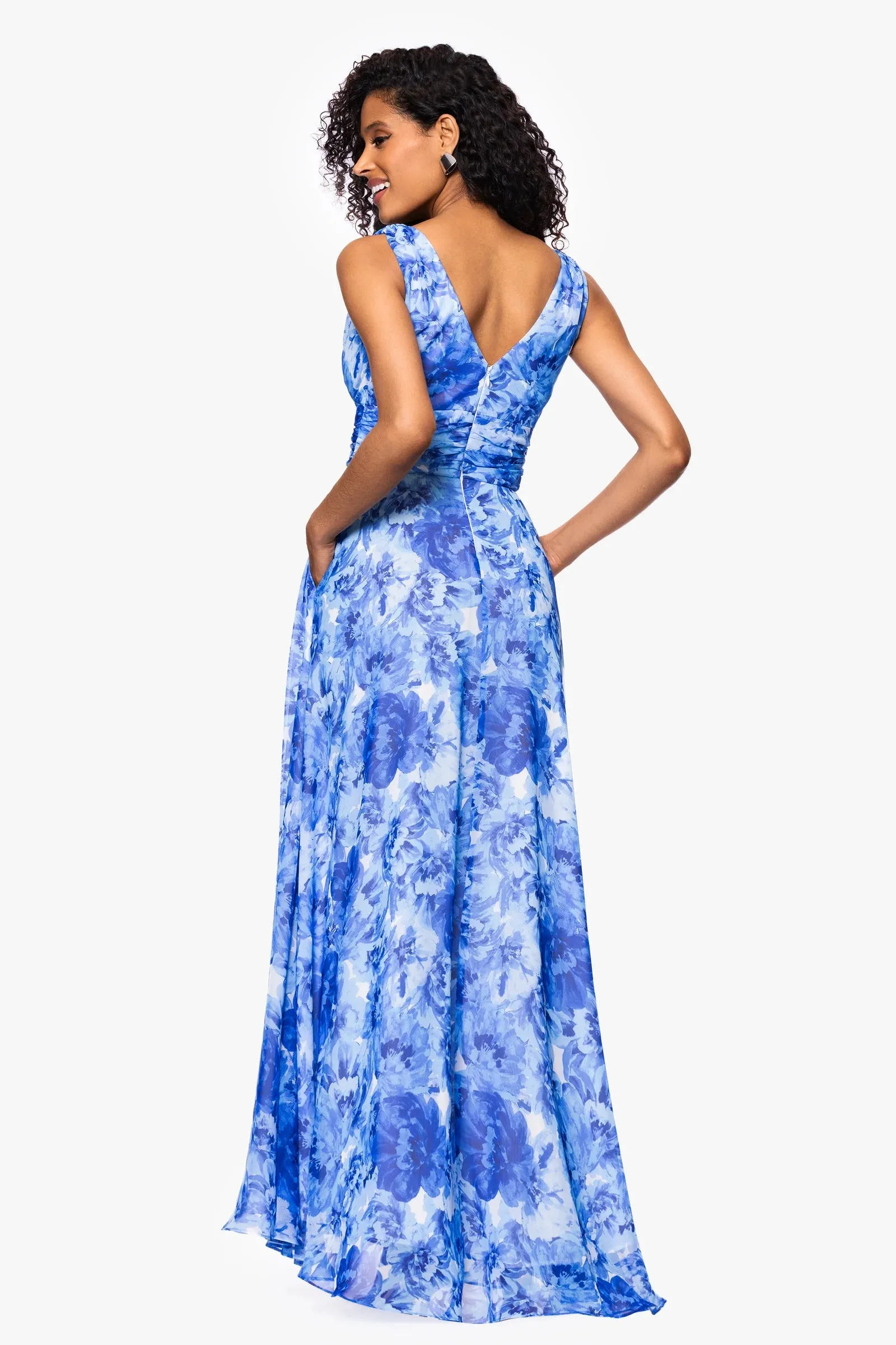 Betsy and Adam "Jaime" Floral Print Chiffon V-Neck Dress A27073