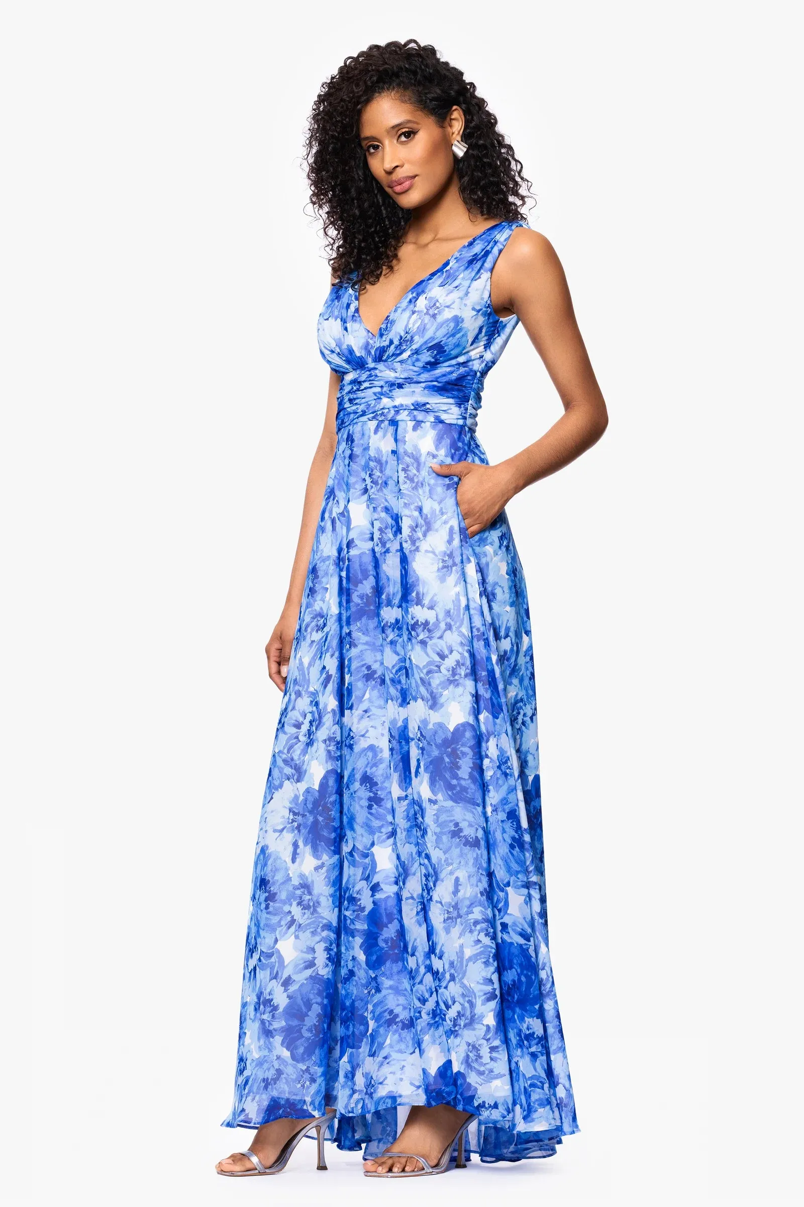 Betsy and Adam "Jaime" Floral Print Chiffon V-Neck Dress A27073