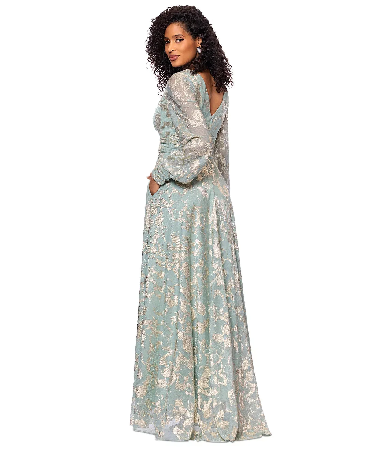 Betsy and Adam "Melanie" Foil Knit V-Neck Long Sleeve Dress A27153