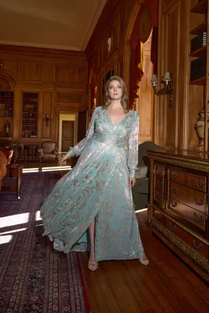 Betsy and Adam "Melanie" Foil Knit V-Neck Long Sleeve Dress A27153