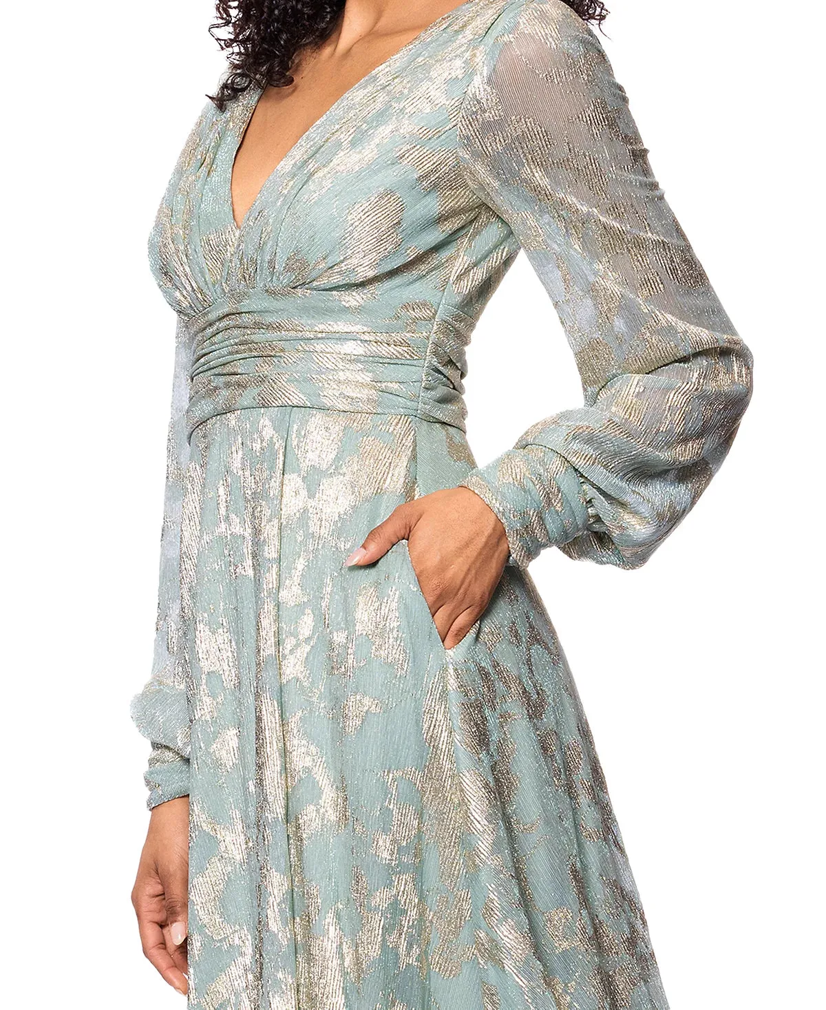 Betsy and Adam "Melanie" Foil Knit V-Neck Long Sleeve Dress A27153