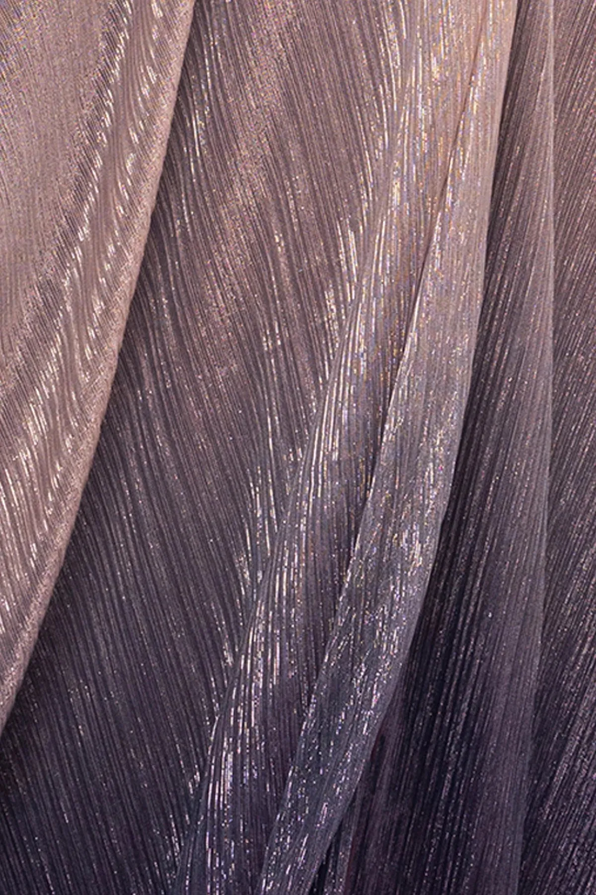 Betsy and Adam "Nicoletta" Ombre Crinkle Metallic One Shoulder Dress A26611