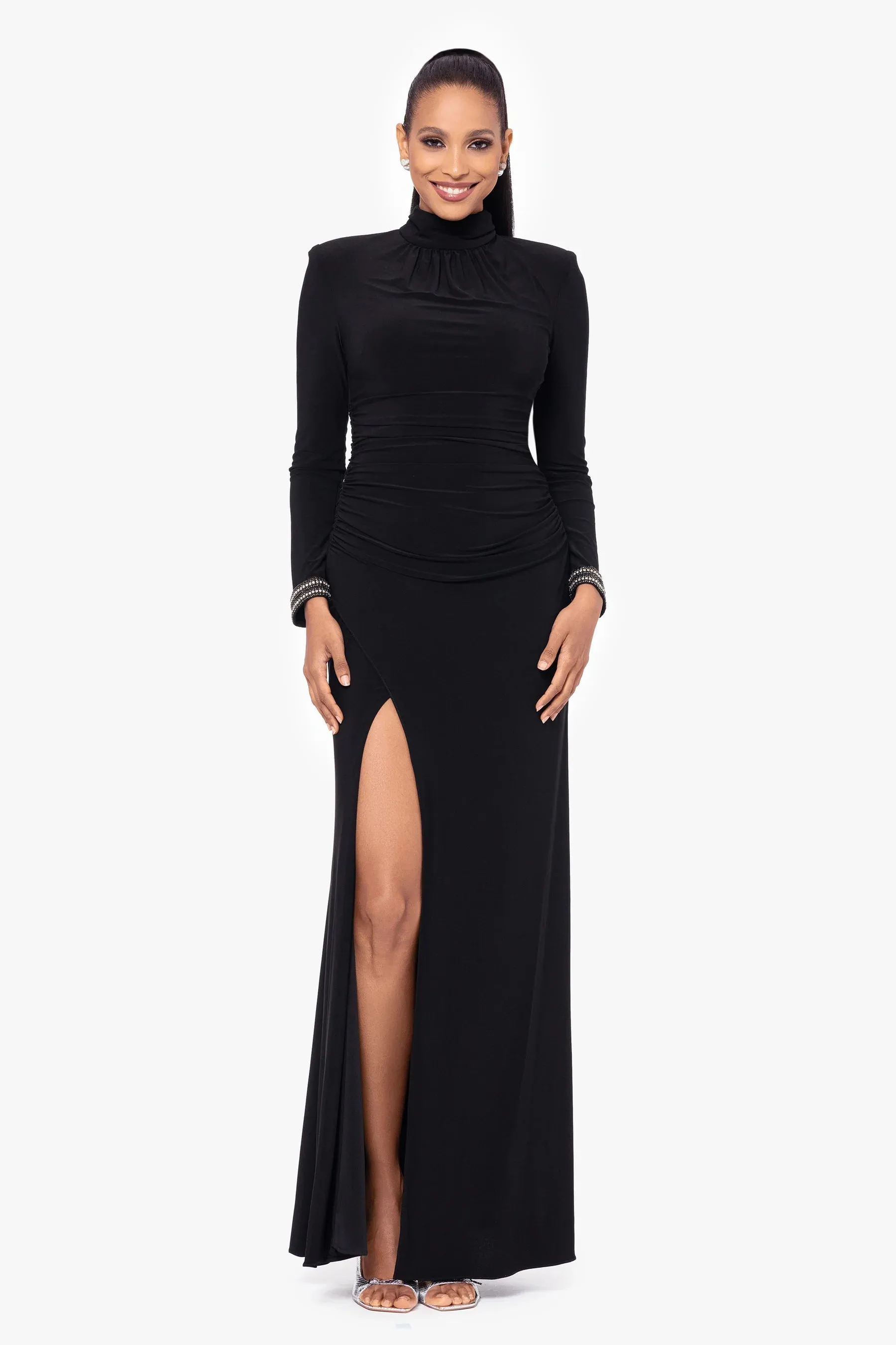 Betsy and Adam "Roxie" Long Jersey Knit Mock Neck Dress A26766