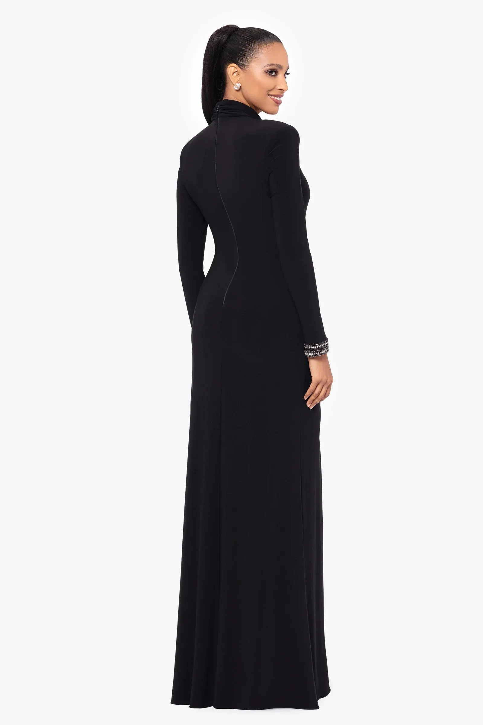 Betsy and Adam "Roxie" Long Jersey Knit Mock Neck Dress A26766