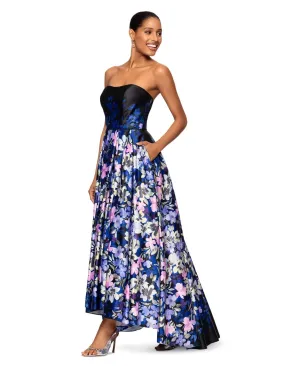 Betsy and Adam Strapless Floral A-line Dress A27019