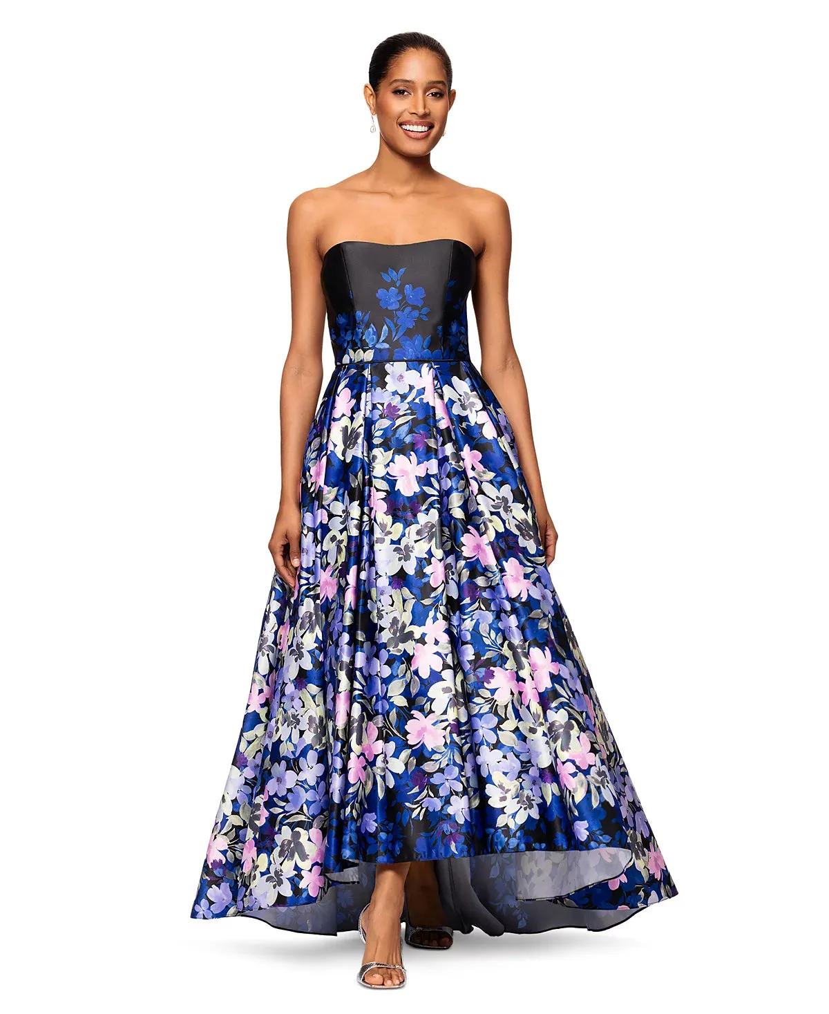 Betsy and Adam Strapless Floral A-line Dress A27019