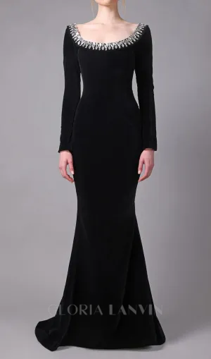 black crepe gown with crystal neckline Gloria Lanvin
