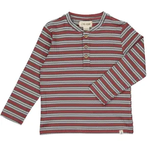 Boy's Adams Henley Top In Grey/ Burgundy Ribbed Stripe