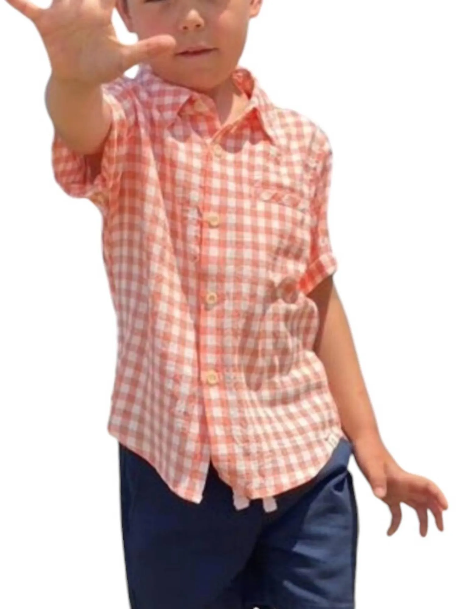 Boy's Penzance Short Sleeve Shirt In Apricot Plaid