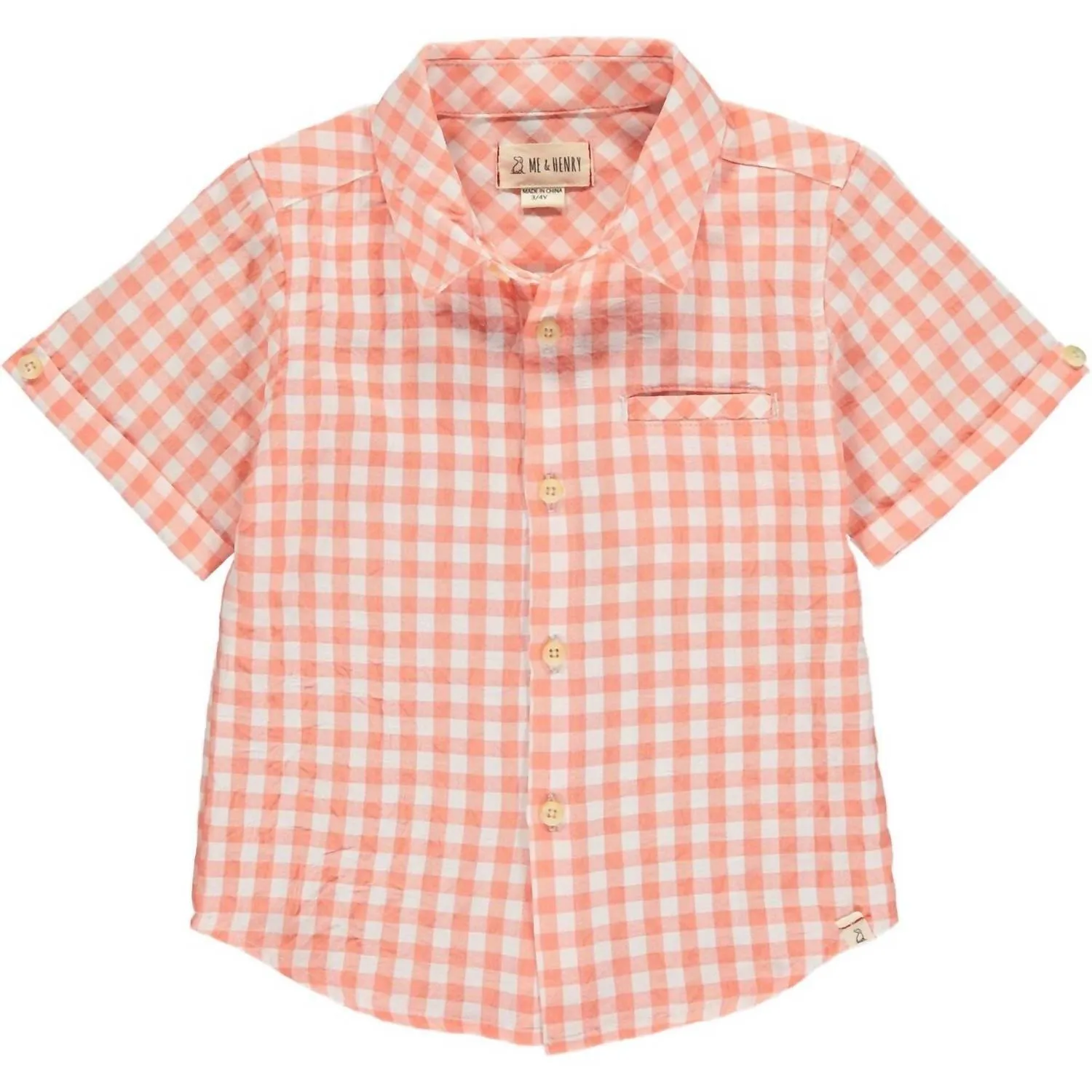Boy's Penzance Short Sleeve Shirt In Apricot Plaid