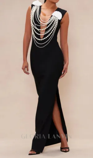 Cheyenne Pearl Bandage Gown in Black Gloria Lanvin
