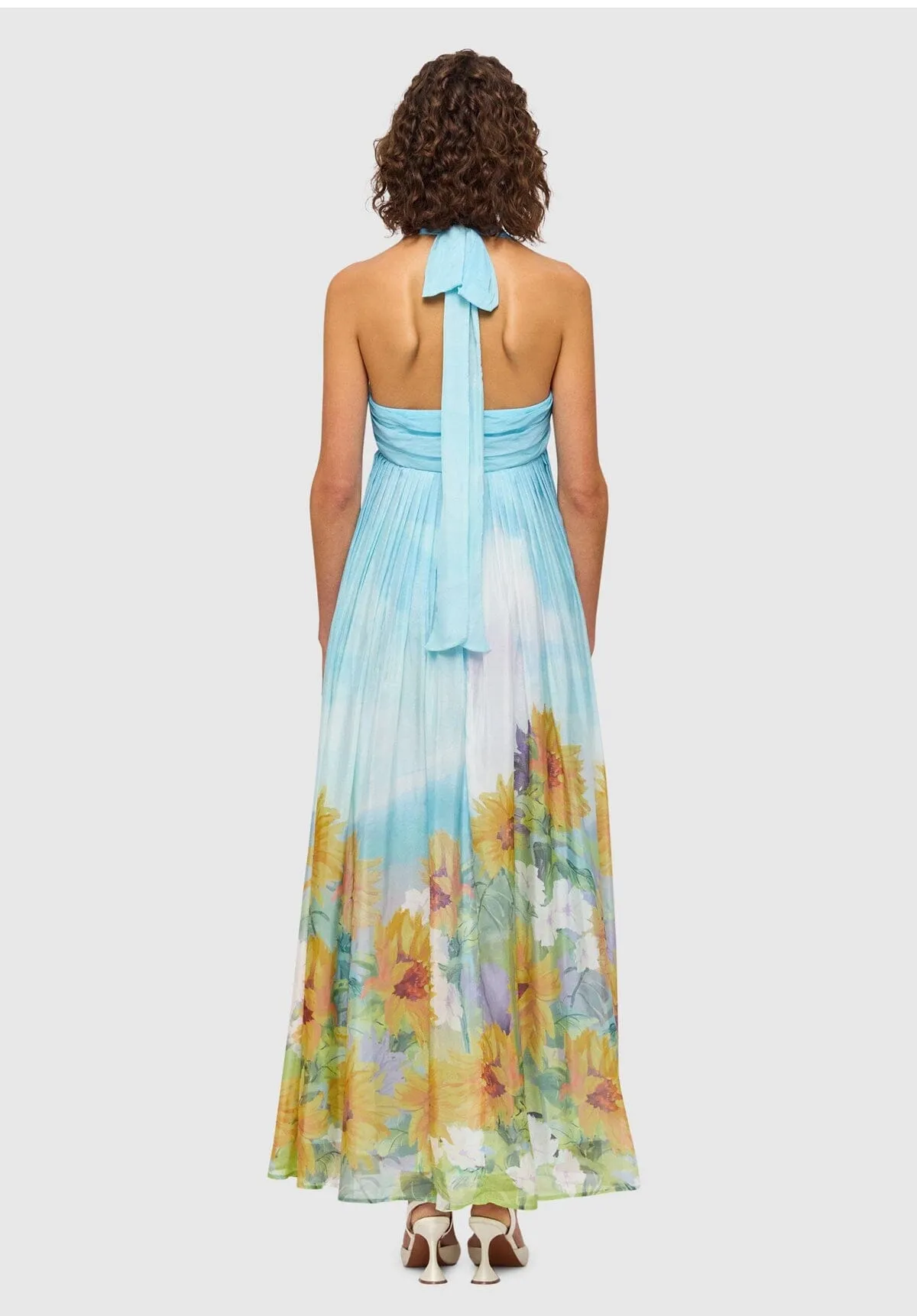 Claudette Silk Halterneck Maxi Dress - Sunflower Print in Landscape