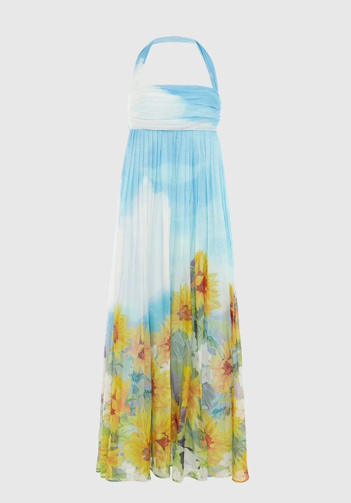 Claudette Silk Halterneck Maxi Dress - Sunflower Print in Landscape