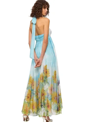 Claudette Silk Halterneck Maxi Dress - Sunflower Print in Landscape