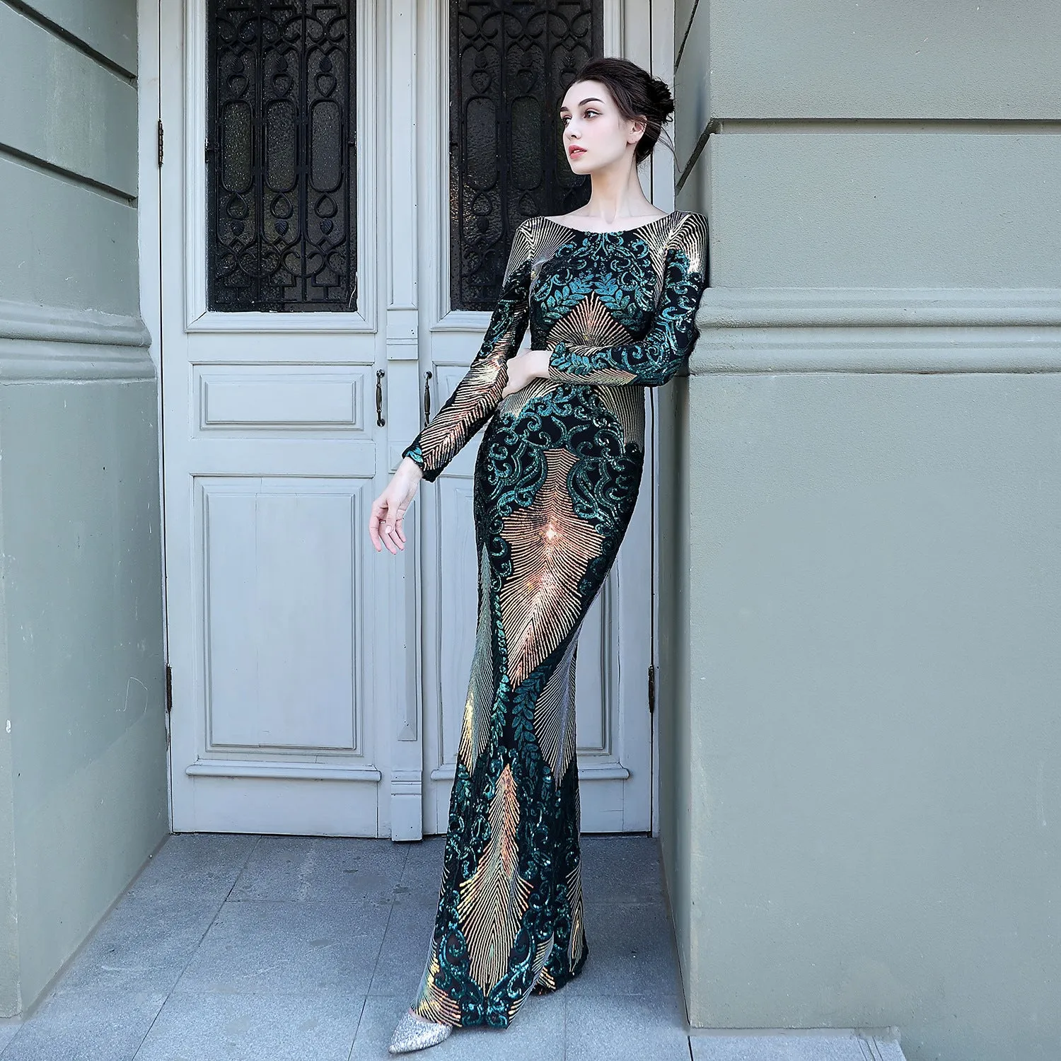 Clearance Price Backless Sequin Formal Dress  Last Few Pieces!
