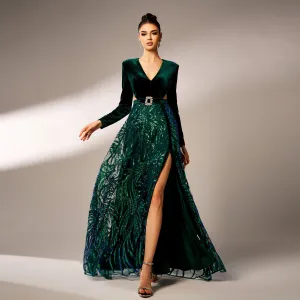 Clearance Price High slit sequin long sleeve maxi dress  Almost Gone!
