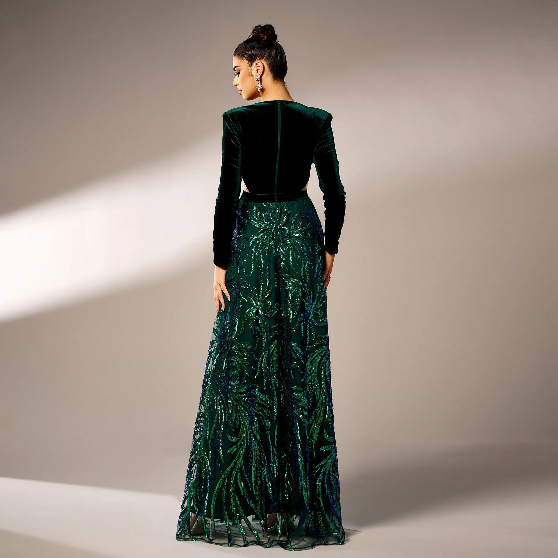 Clearance Price High slit sequin long sleeve maxi dress  Almost Gone!