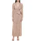 Clearance Price Long Sleeve Surplice Wrap Sequin Gown With Bow Champagne  Ends Soon!