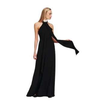 COLLAR AND BOWTIE MAXI DRESS