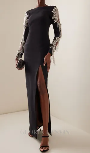Crystal-Embellished Crepe Gown in black Gloria Lanvin