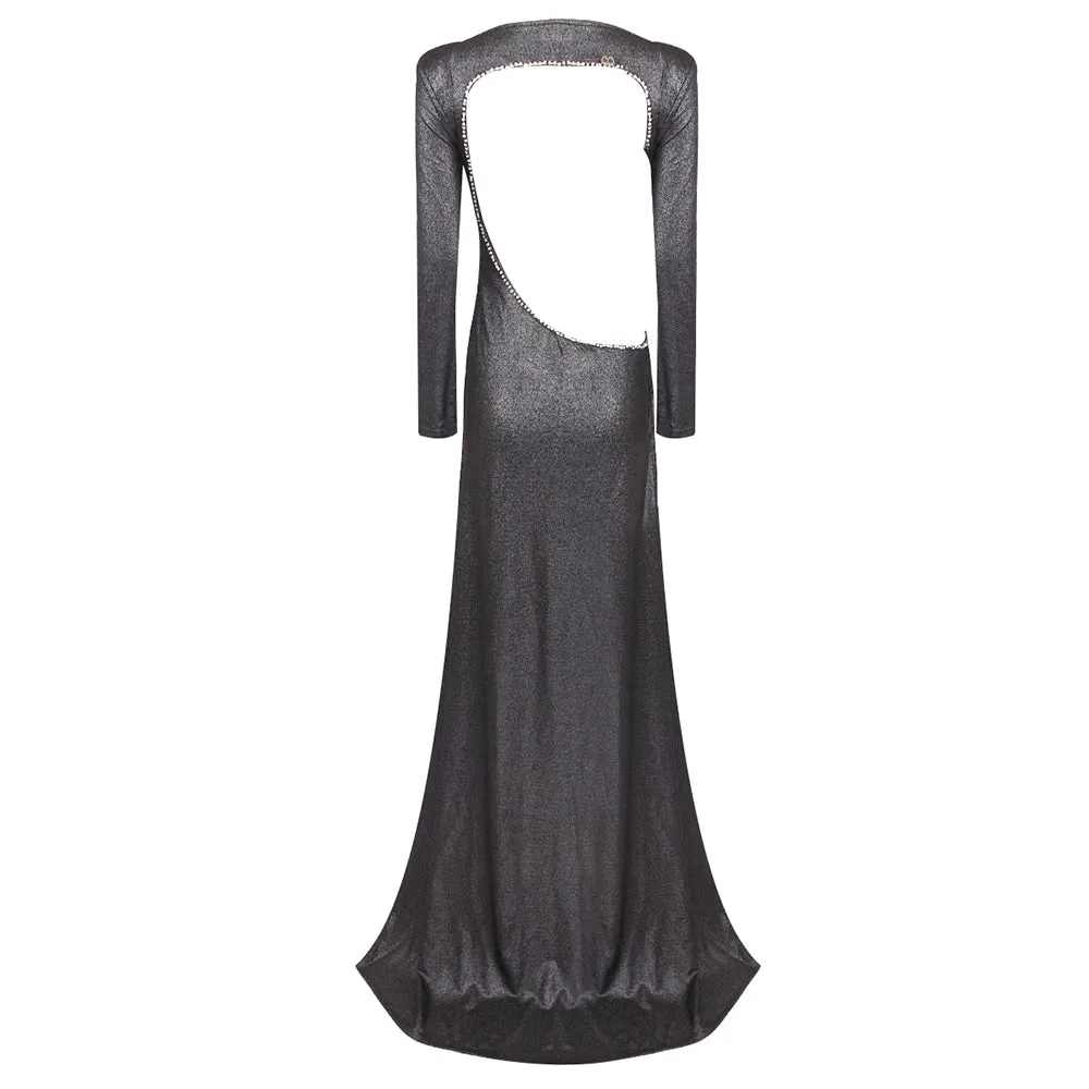 CUT OUT BACKLESS GOWN IN BLACK Gloria Lanvin