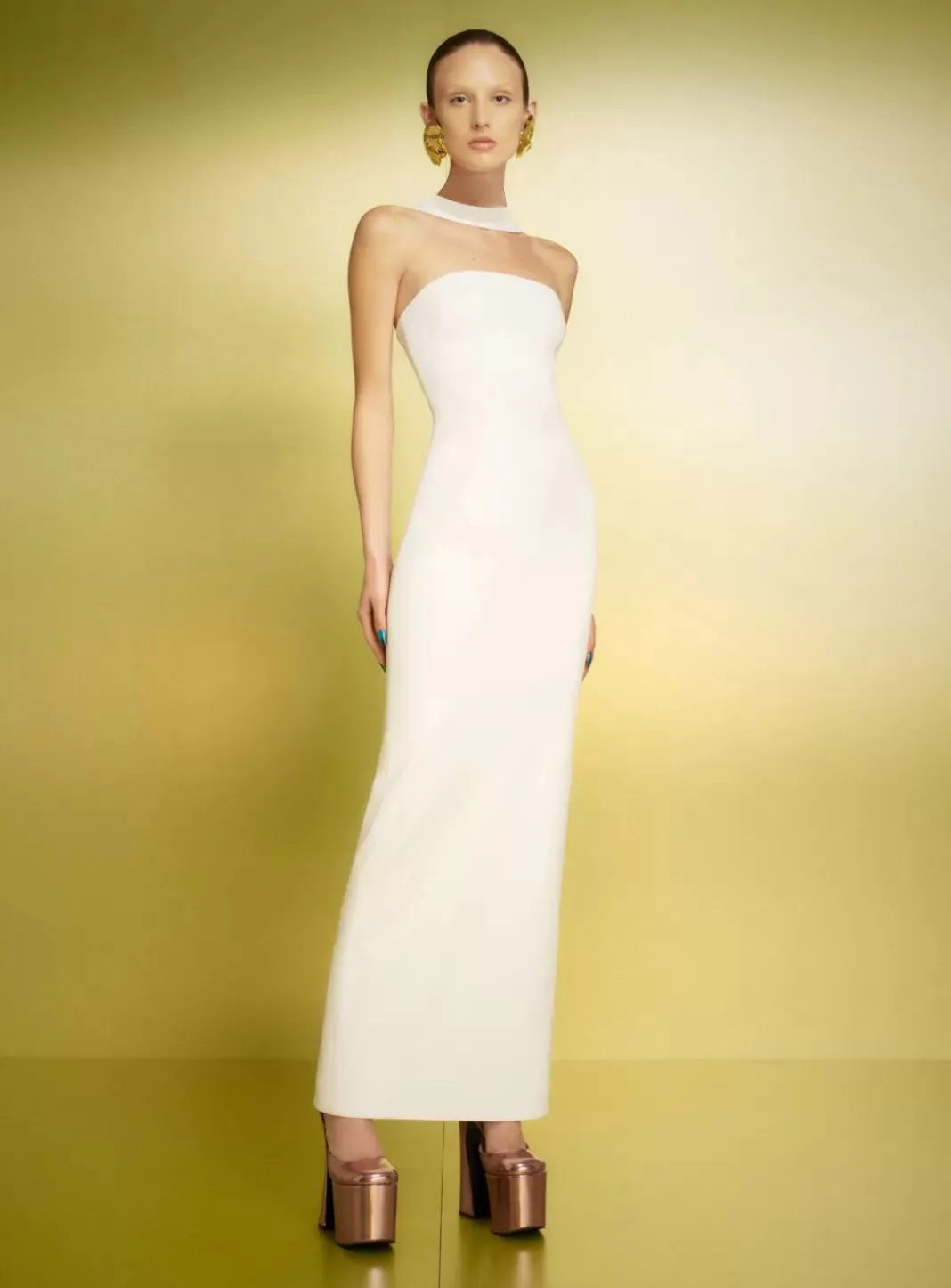 CUTOUT HALTER BACKLESS DRESS IN WHITE Gloria Lanvin