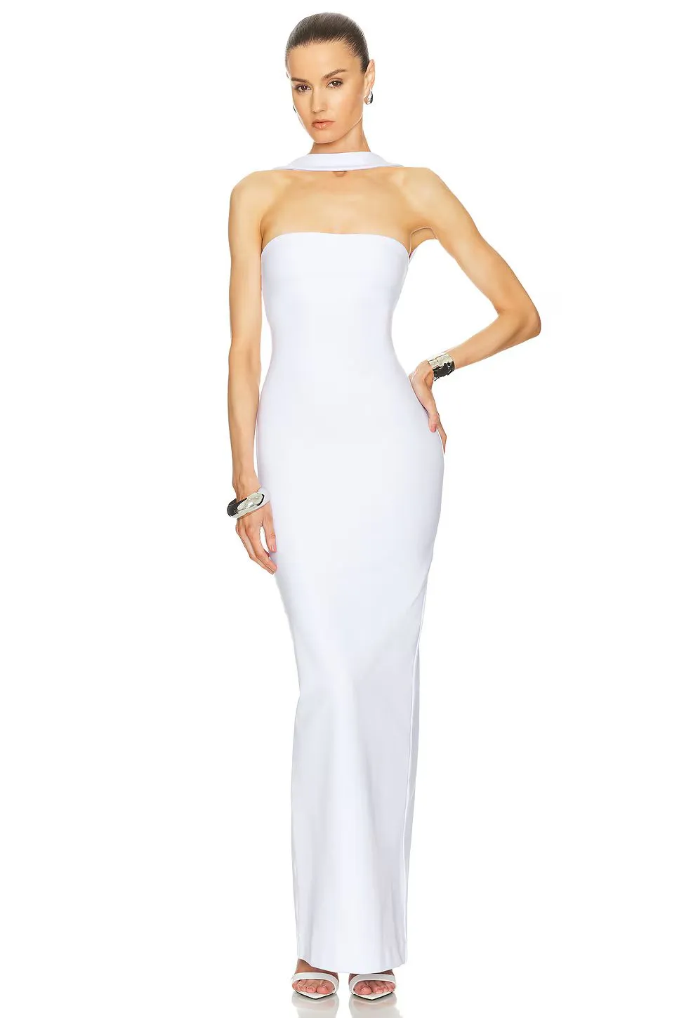CUTOUT HALTER BACKLESS DRESS IN WHITE Gloria Lanvin