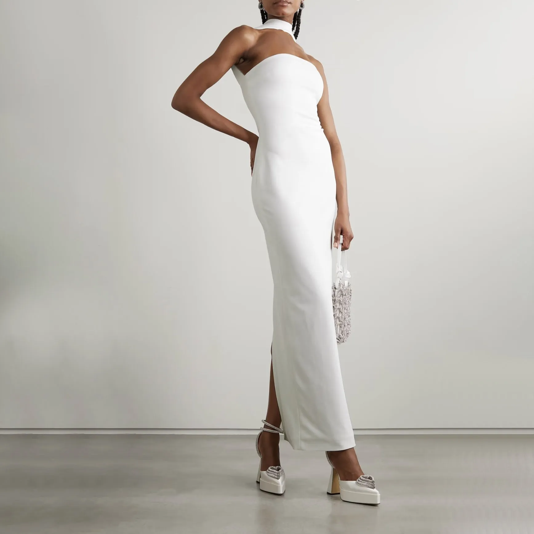 CUTOUT HALTER BACKLESS DRESS IN WHITE Gloria Lanvin