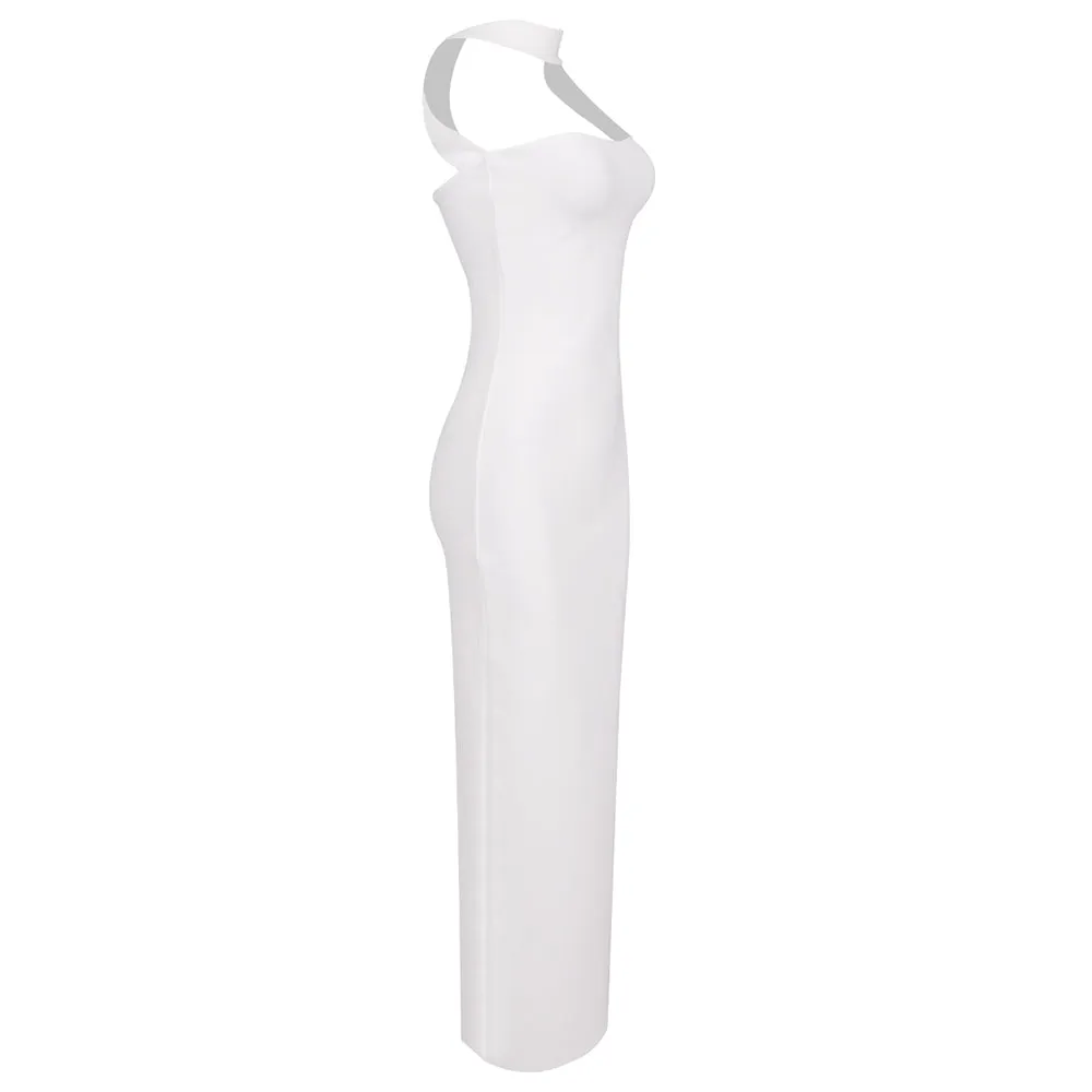 CUTOUT HALTER BACKLESS DRESS IN WHITE Gloria Lanvin