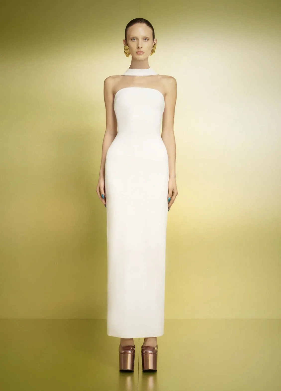 CUTOUT HALTER BACKLESS DRESS IN WHITE Gloria Lanvin