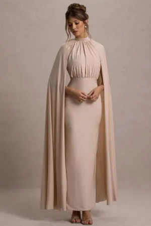 Darielle | Champagne High-Neck Cape-Sleeve Maxi Dress Club L London