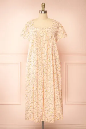 Darla | Floral Pink Night Gown w/ Pockets