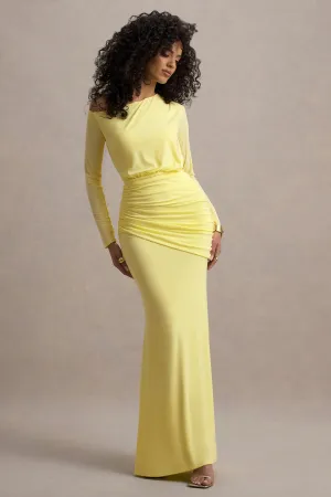 Deanna | Lemon Asymmetric Long-Sleeve Ruched Maxi Dress Club L London