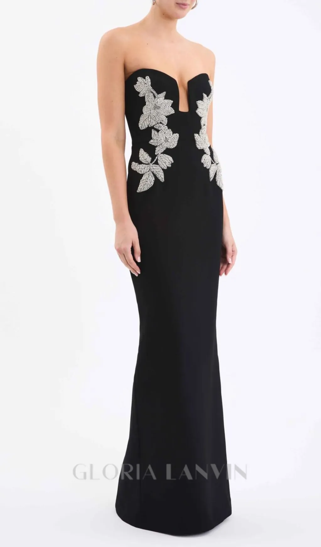 DIAMANTE EMBELLISHED CREPE BLACK GOWN Gloria Lanvin