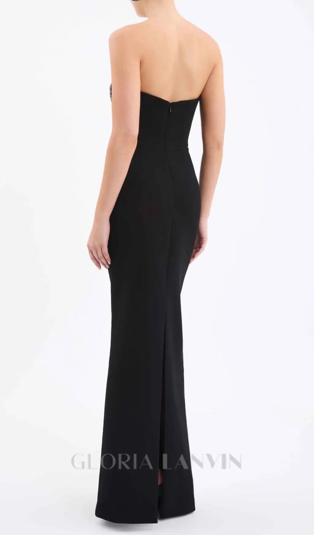 DIAMANTE EMBELLISHED CREPE BLACK GOWN Gloria Lanvin