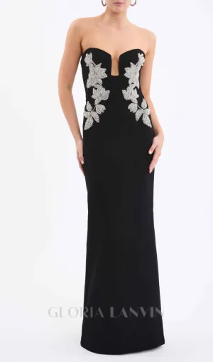 DIAMANTE EMBELLISHED CREPE BLACK GOWN Gloria Lanvin