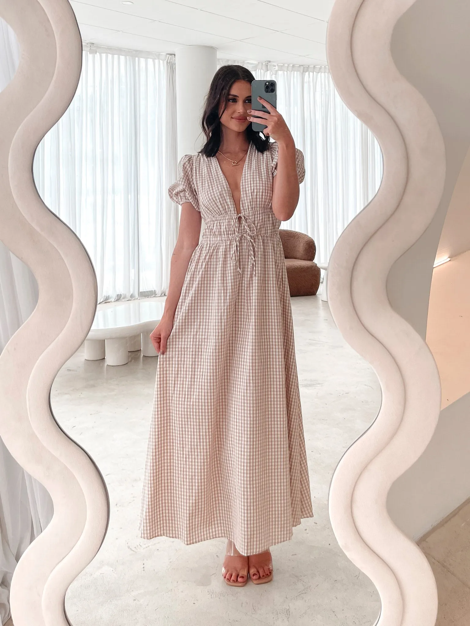 Dianara Dress - Beige Gingham