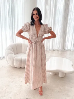 Dianara Dress - Beige Gingham