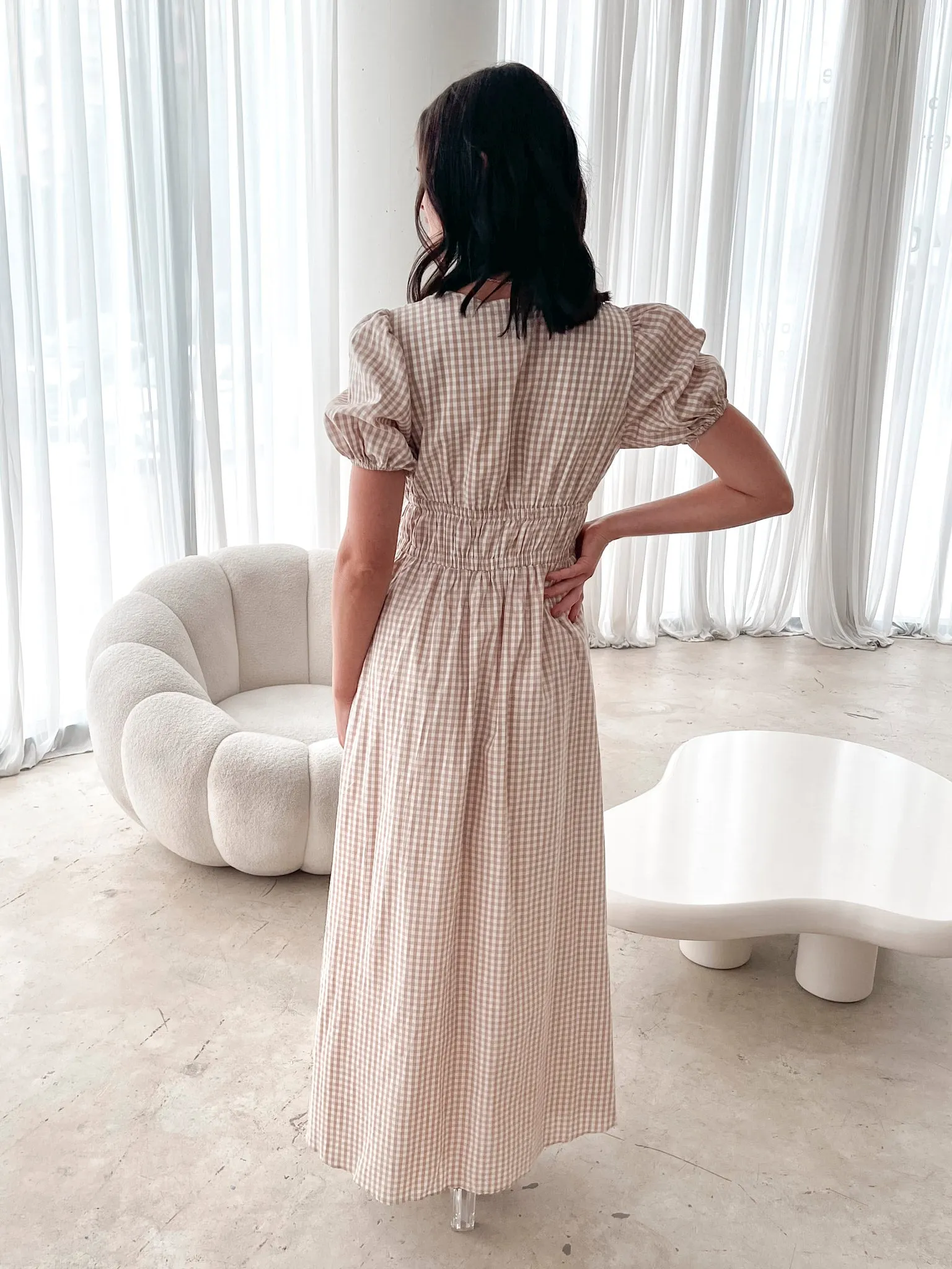 Dianara Dress - Beige Gingham
