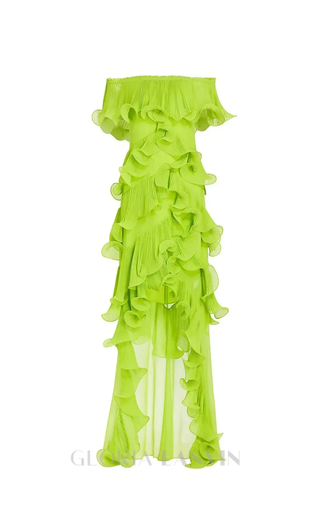 DORA GREEN OFF-SHOULDER PLEATED ORGANZA MAXI DRESS Gloria Lanvin