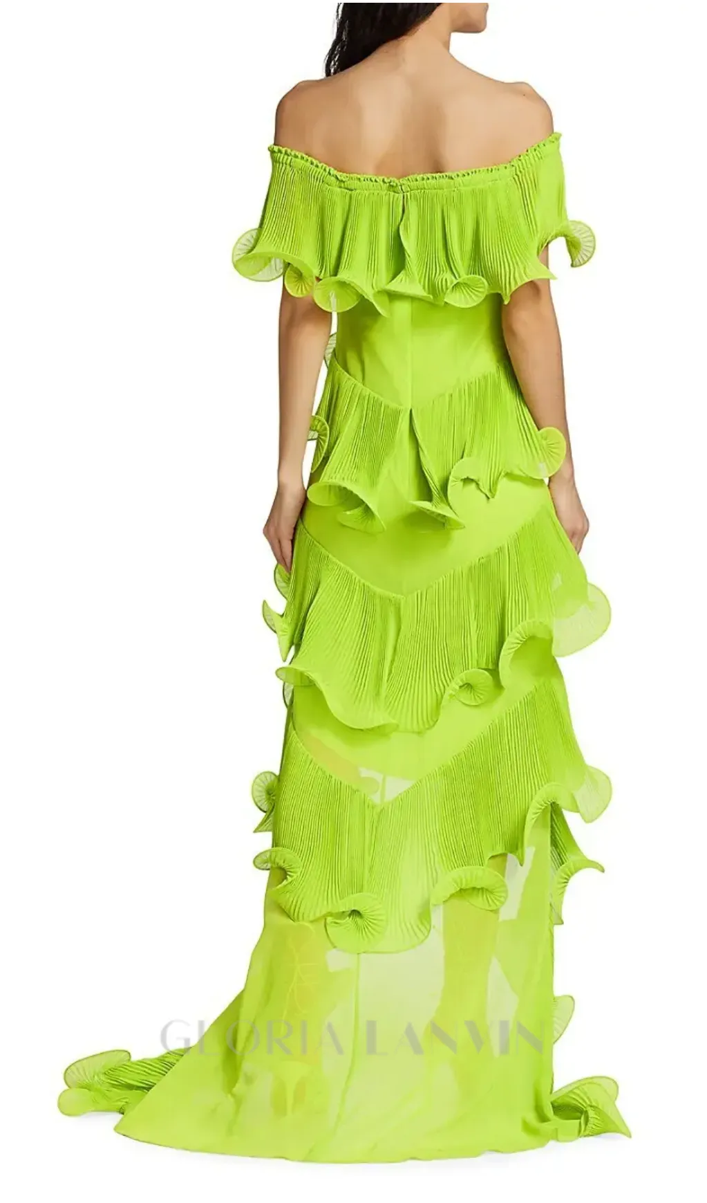 DORA GREEN OFF-SHOULDER PLEATED ORGANZA MAXI DRESS Gloria Lanvin