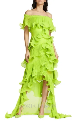 DORA GREEN OFF-SHOULDER PLEATED ORGANZA MAXI DRESS Gloria Lanvin