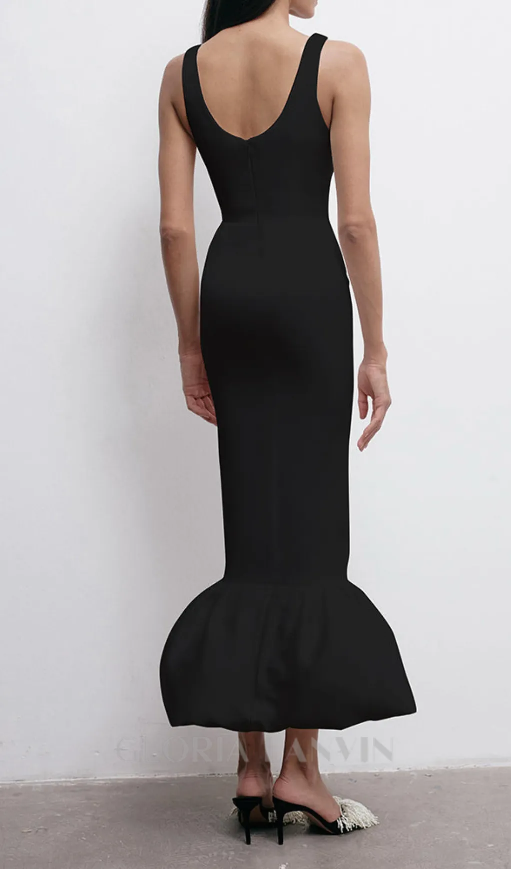 DORIS FLORAL PEARL EMBELLISHED MERMAID BLACK MAXI DRESS Gloria Lanvin