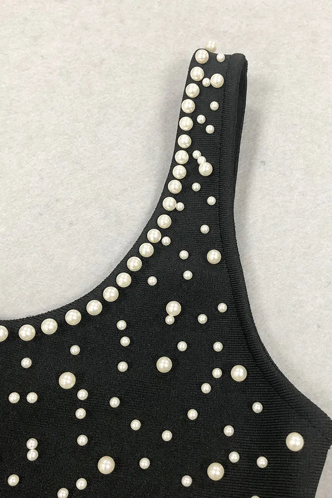 DORIS FLORAL PEARL EMBELLISHED MERMAID BLACK MAXI DRESS Gloria Lanvin