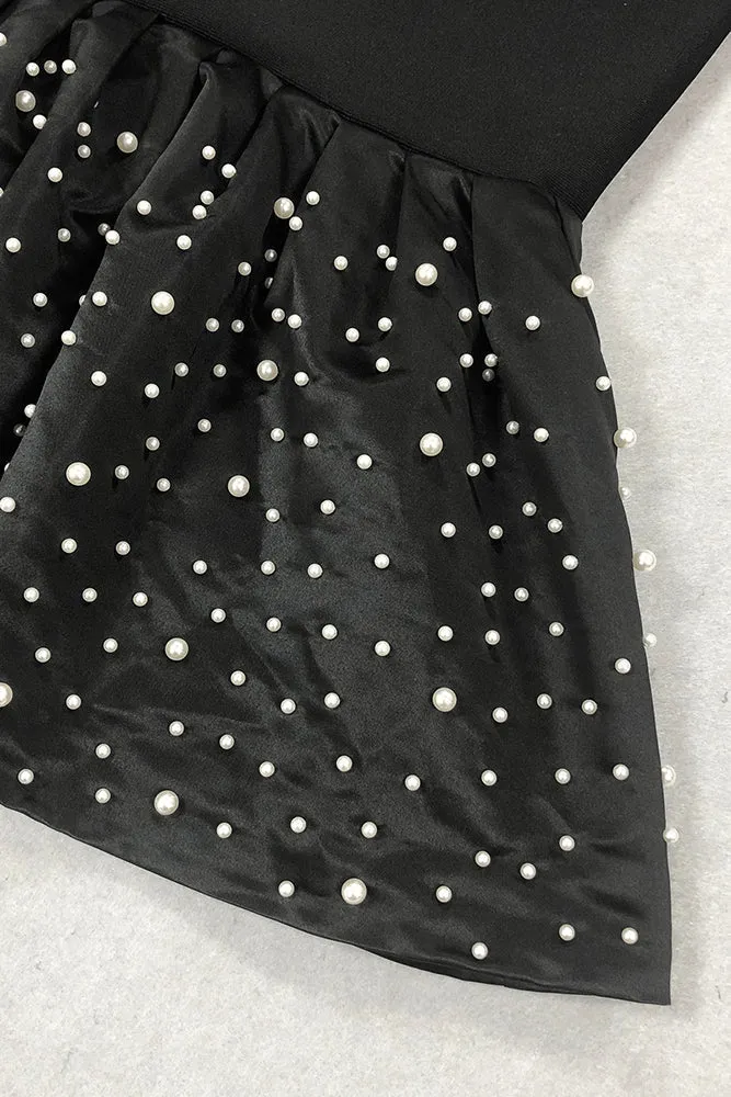 DORIS FLORAL PEARL EMBELLISHED MERMAID BLACK MAXI DRESS Gloria Lanvin