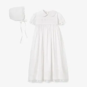 Elegant Baby Girls' Gown & Bonnet Christening Gift Set- White