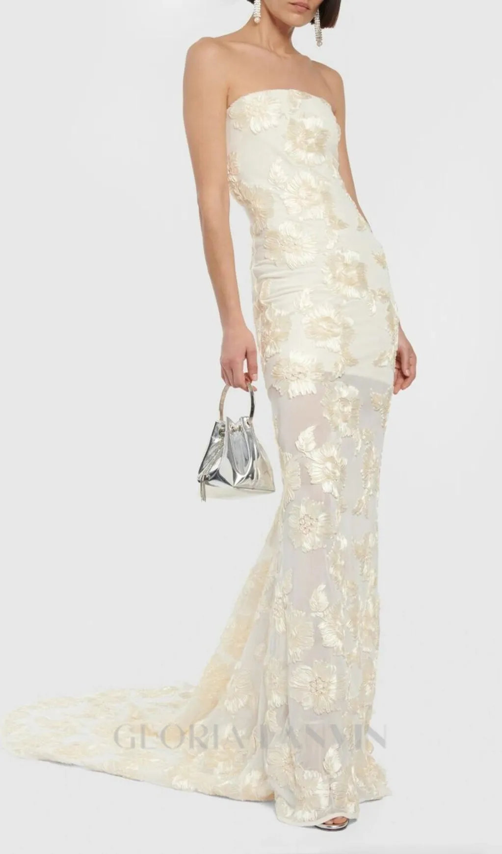 EMBROIDERED STRAPLESS GOWN IN APRICOT Gloria Lanvin