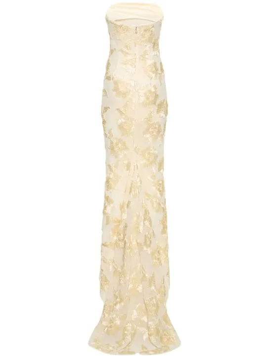EMBROIDERED STRAPLESS GOWN IN APRICOT Gloria Lanvin