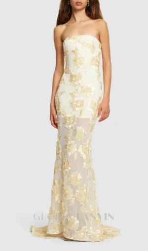 EMBROIDERED STRAPLESS GOWN IN APRICOT Gloria Lanvin