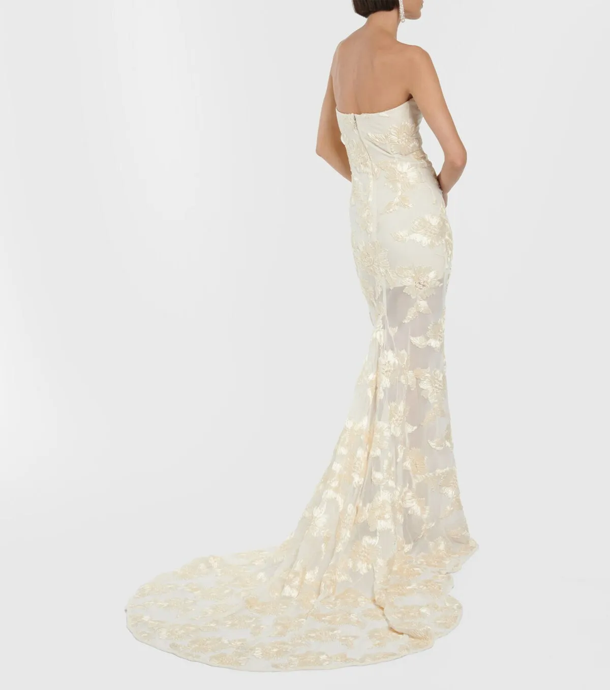 EMBROIDERED STRAPLESS GOWN IN APRICOT Gloria Lanvin